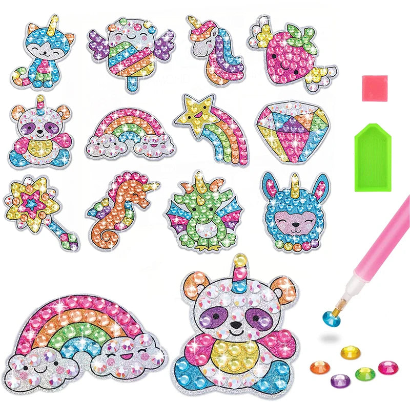 Unicorn and animal diamond painting stickers for kids craft projects