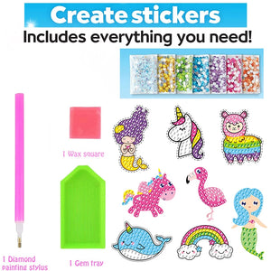 Unicorn and animal diamond painting sticker kit for kids with colorful big gem DIY craft designs