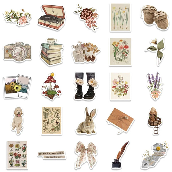 Vintage Korean aesthetic stickers used for scrapbooking and creative crafts