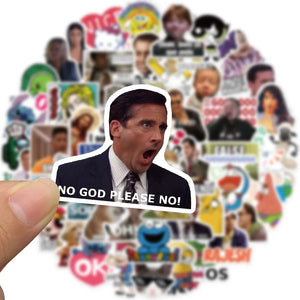 Close-up of vinyl meme stickers showing waterproof finish and vibrant colors