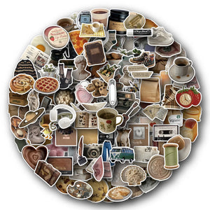 Close-up of high-quality PVC vintage aesthetic stickers with fade-resistant print