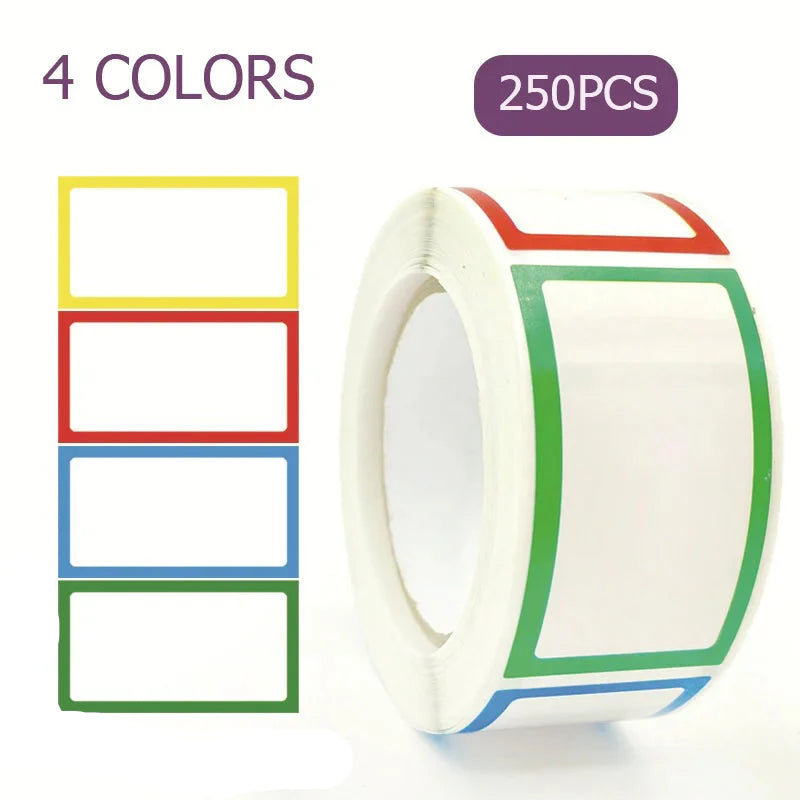 waterproof blank label stickers roll 250pcs colorful border self adhesive tags