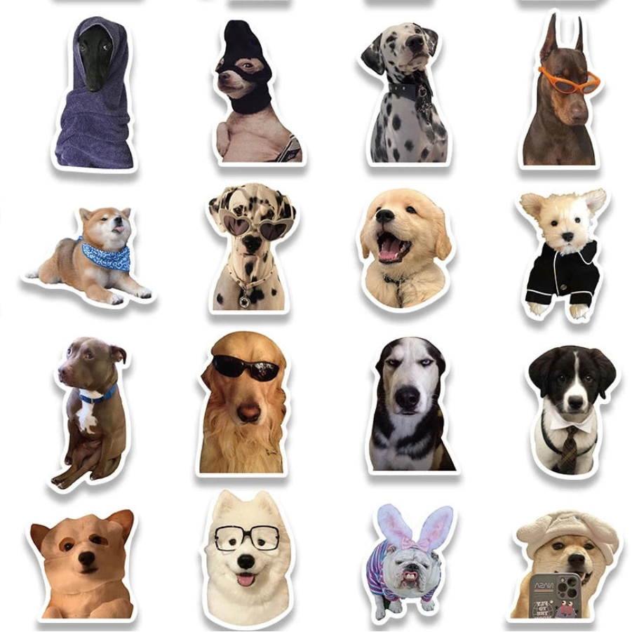 Waterproof dog meme stickers made from durable PVC material