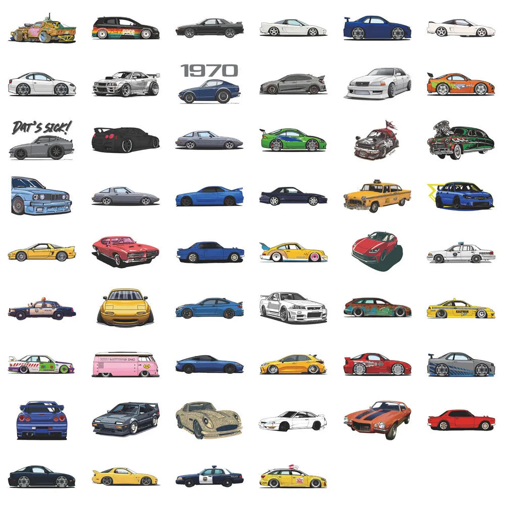 Waterproof racing car sticker decals collection for laptop skateboard bike and luggage decoration