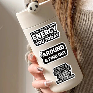 Waterproof vinyl sticker pack with humorous cartoon graphics and no residue removal