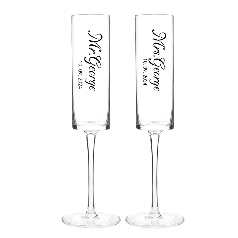 Wedding champagne flutes personalized with names and date