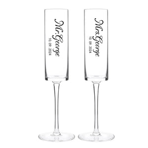 Wedding champagne flutes personalized with names and date