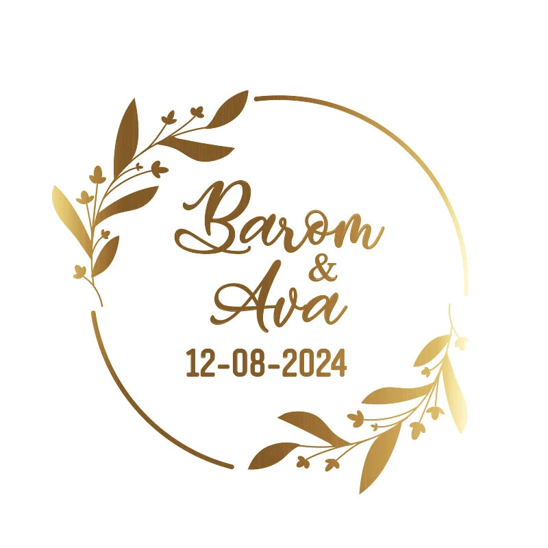 Custom gold foil clear stickers with couple names and wedding date